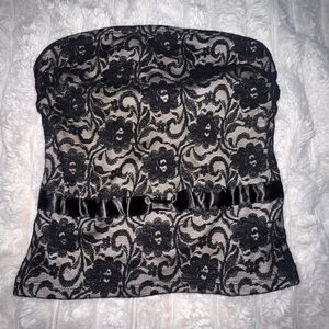 Black and Cream Floral Lace Tube Top
